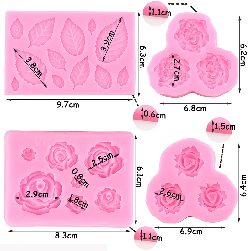 Rose Flower Peony Silicone Mold Wedding Cake Decorating Tools Chocolate Fondant Molds Leaf Candy Resin Moulds DIY Cupcake Topper