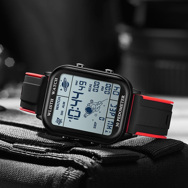 ساعات للرجل ساعة رقمية ساعة توقيت العد التنازلي ساعة اليد ساعة التقويم الرياضة عداد الخطى حساب رقمي montre أوم