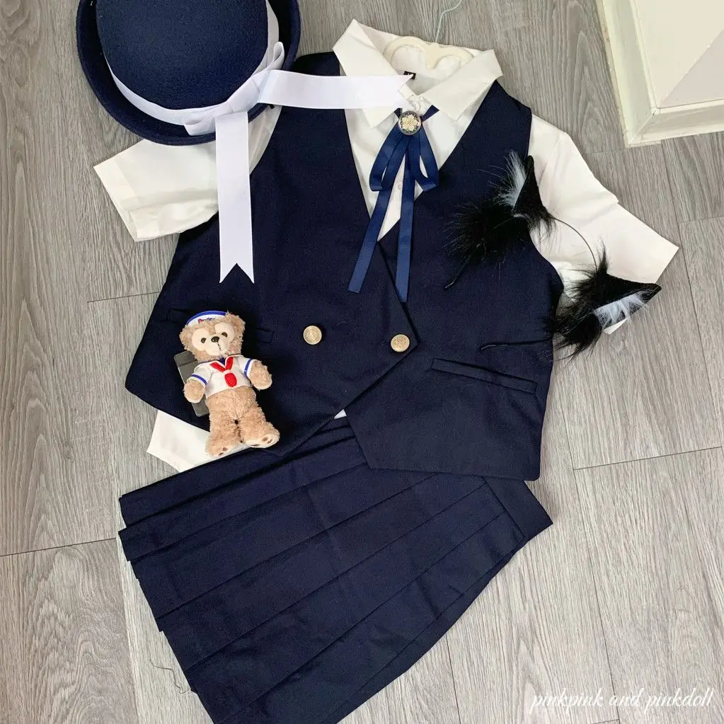 

Japan Dark Blue Cyanotic Jk Vest Versatile School Supply Dark Short Style Cos Niche Slim Body Genuine