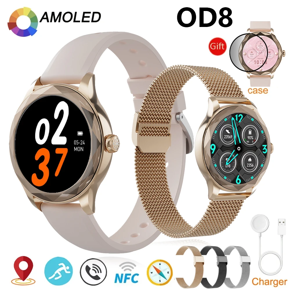 Zordai 2024 OD8 For Women Ultra Thin Smart Watch AMOLED Full Screen IP68 Waterproof Lady Watch Sport Fitness Tracker Smartwatch