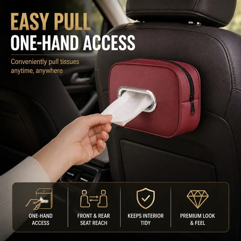 1/3/5PCS Car Tissue Case Microfiber Leather Tissue Box Holder for Seat Back Armrest Sun Visor Center Console with Fix Strap