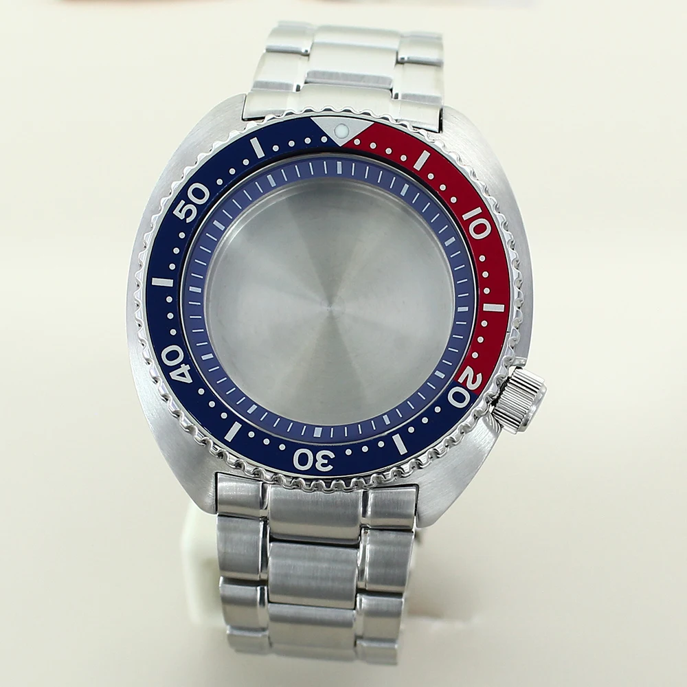 

45mm Waterproof Steel Watch Case Solid Steel Bracelet Sapphire For Turtle Abalone Seiko NH35 NH36 NH38/34 Movt 28.5mm Dial 10ATM