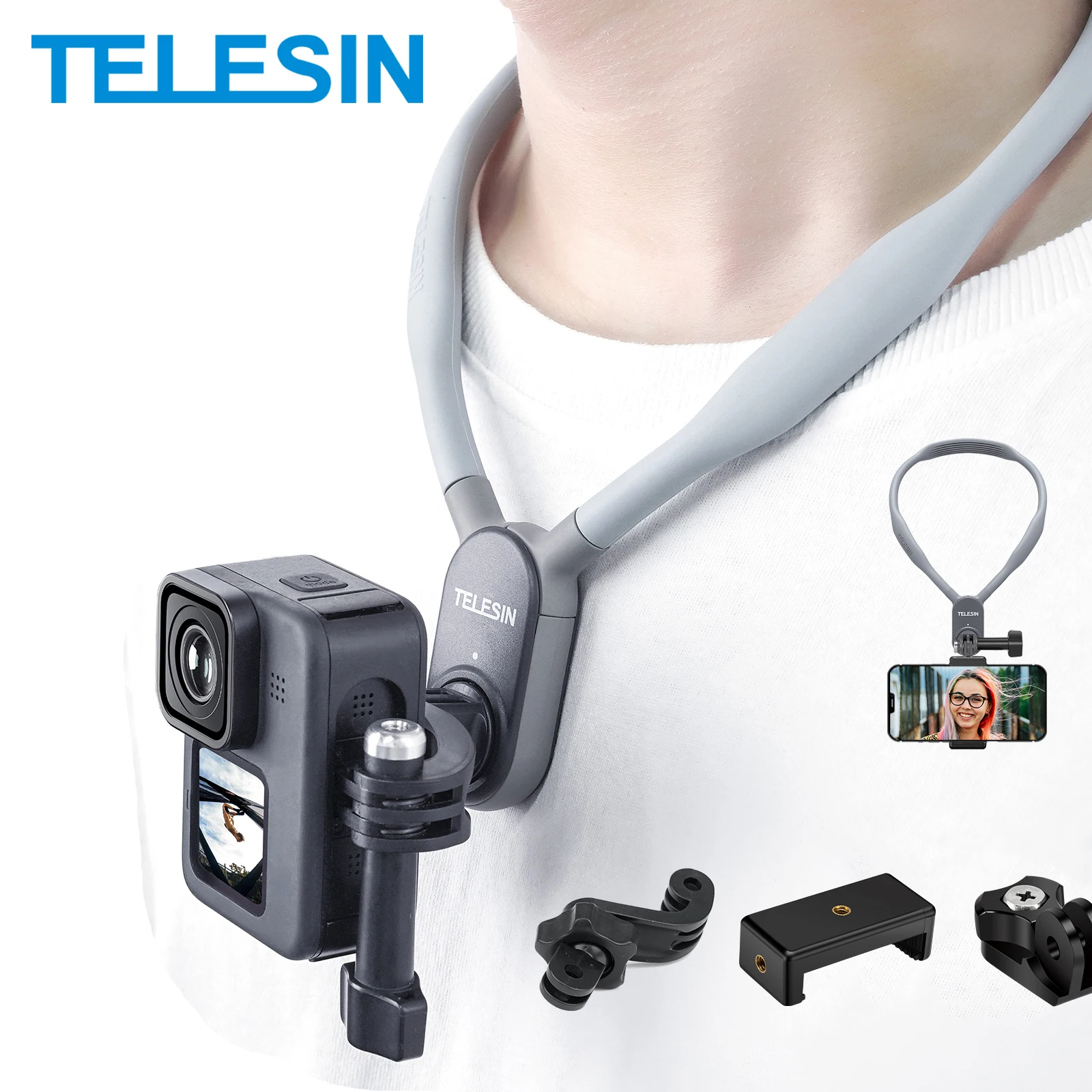 TELESIN Neck Hold Mount for GoPro Hero 13 12 11 10 9 8 7 6 5 Insta360 DJI Osmo Action Smartphone Magnetic GoPro Accessories