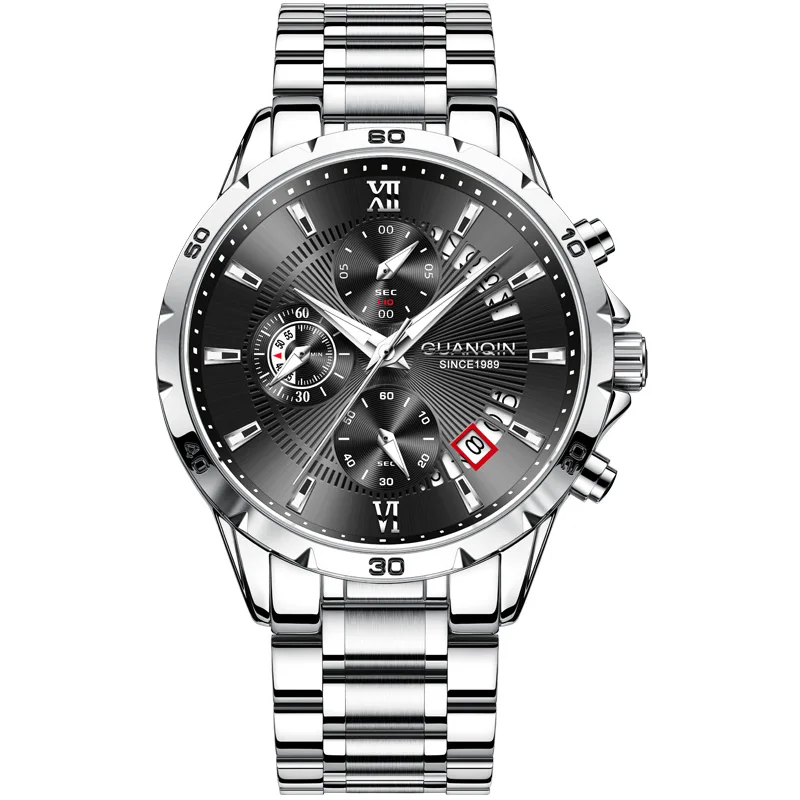 GUANQIN Men's Watches  Multi-functional Trend Fashion Original Steel Quartz Wristwatch Waterproof Luminous Date Chronograph New