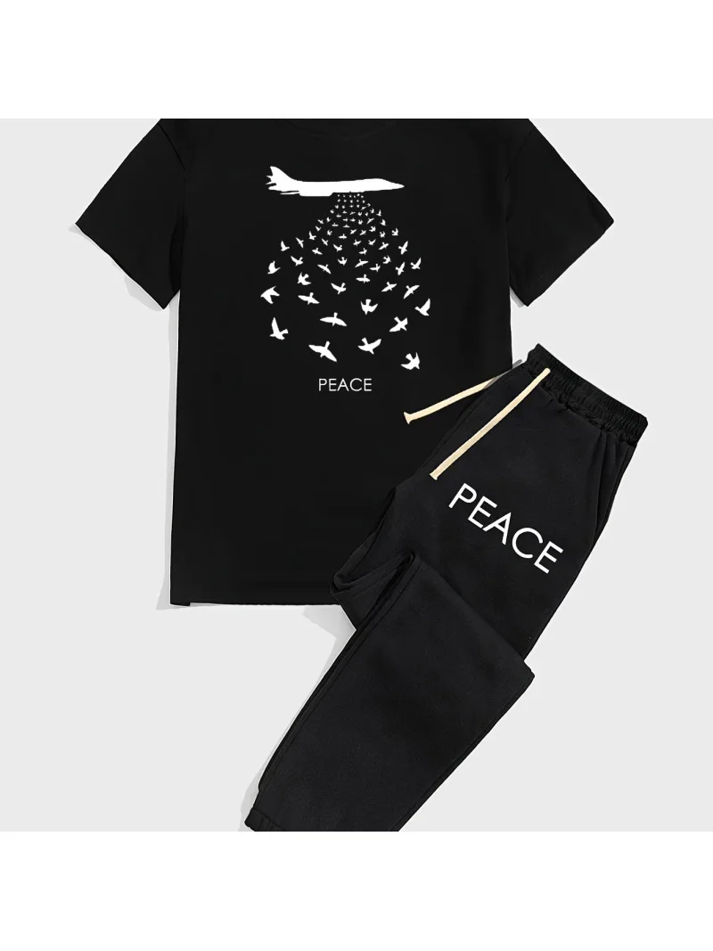 

2024 World Peace Men's Street Trend T Shirt Short Sleeve Suit and Pants World Peace Athletic Casual Men's Two Piece Suit