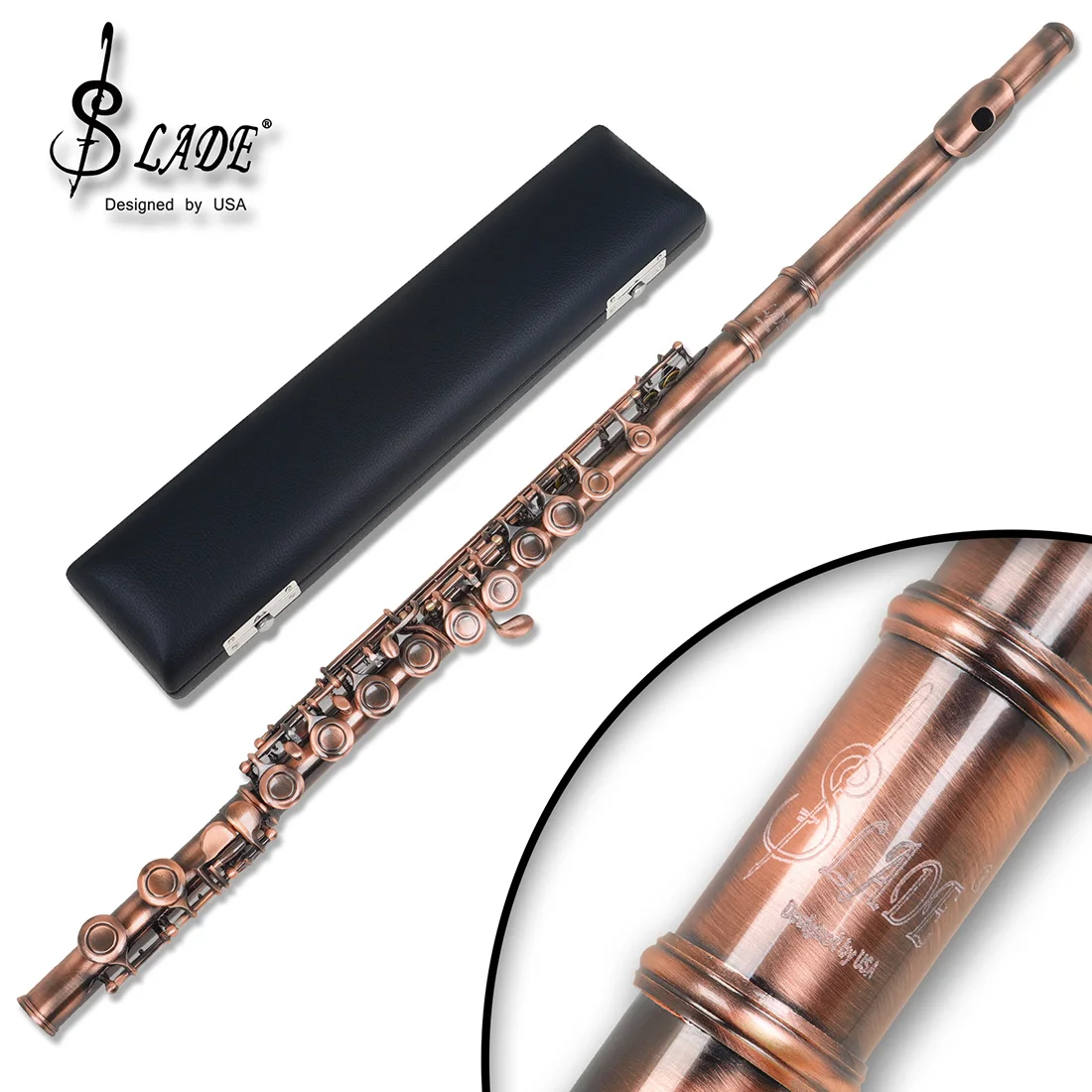 SLADE C-Key 16-Hole Flute Set C Key Flute With Case Cleaning Cloth Gloves Woodwind Instrument Accessory Red Antique