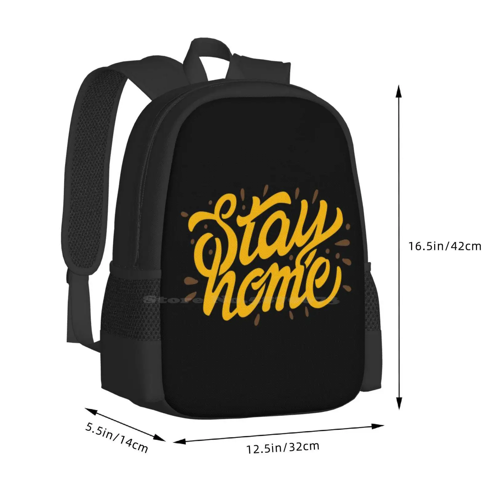 Stay Home - Slogan Máscara Facial Design Pattern Laptop Bag, Mochilas Escolares de Viagem, Tipografia Lettering, Empatia, Comunhão Chill