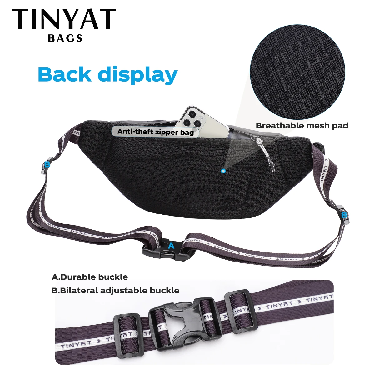 TINYAT Man Belt Pouch Travel Sports Fanny Pack Waterproof Zipper Women Waist Bag For Phone Fashion Shoulder Chest Bag Men