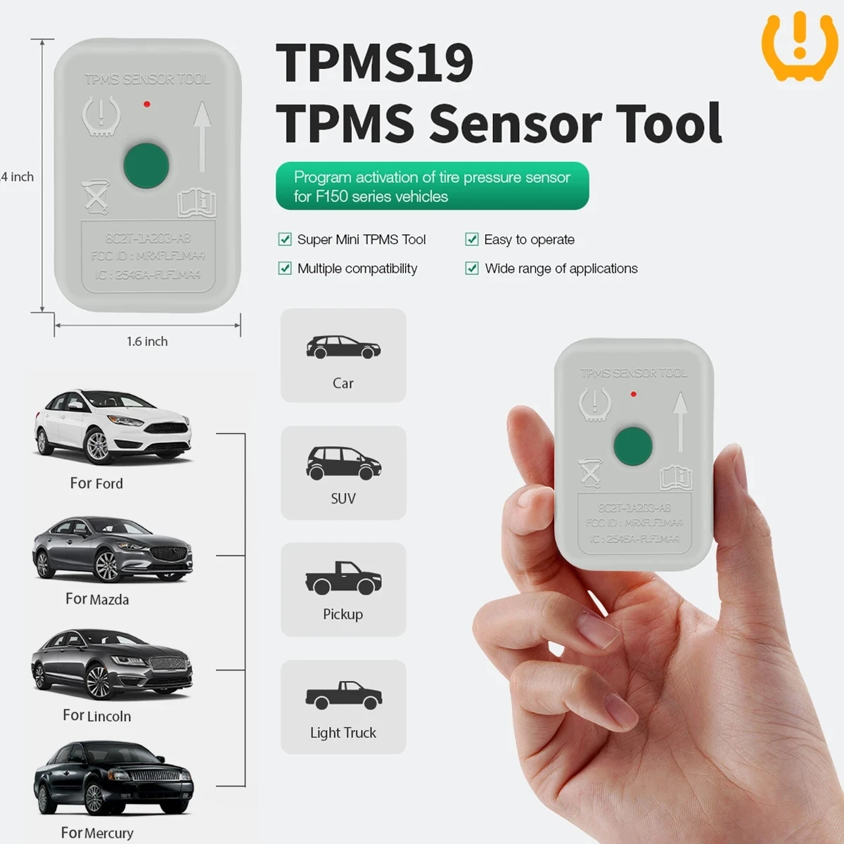 Mini capteur TPMS 19 pour Ford, TPMS -19, 8C2Z-1A203-AB, système de modulation de pression, outils de Cristal d'activation