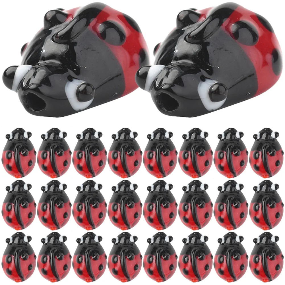 

50 Pcs Glass Bead Bracelet Necklace Beads Cool Charm Ladybug Handmade Wide Hole