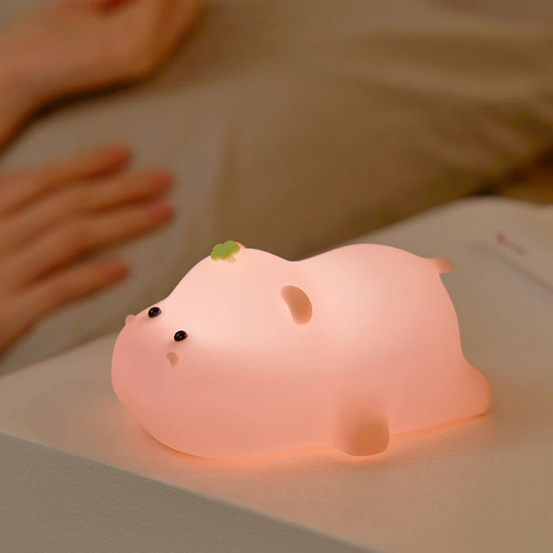 Pink Hippo Night Light Cute Silicone Night Light USB Charging Touch Timing Pat Lamp Desktop Decoration Children Night Lamp Gift