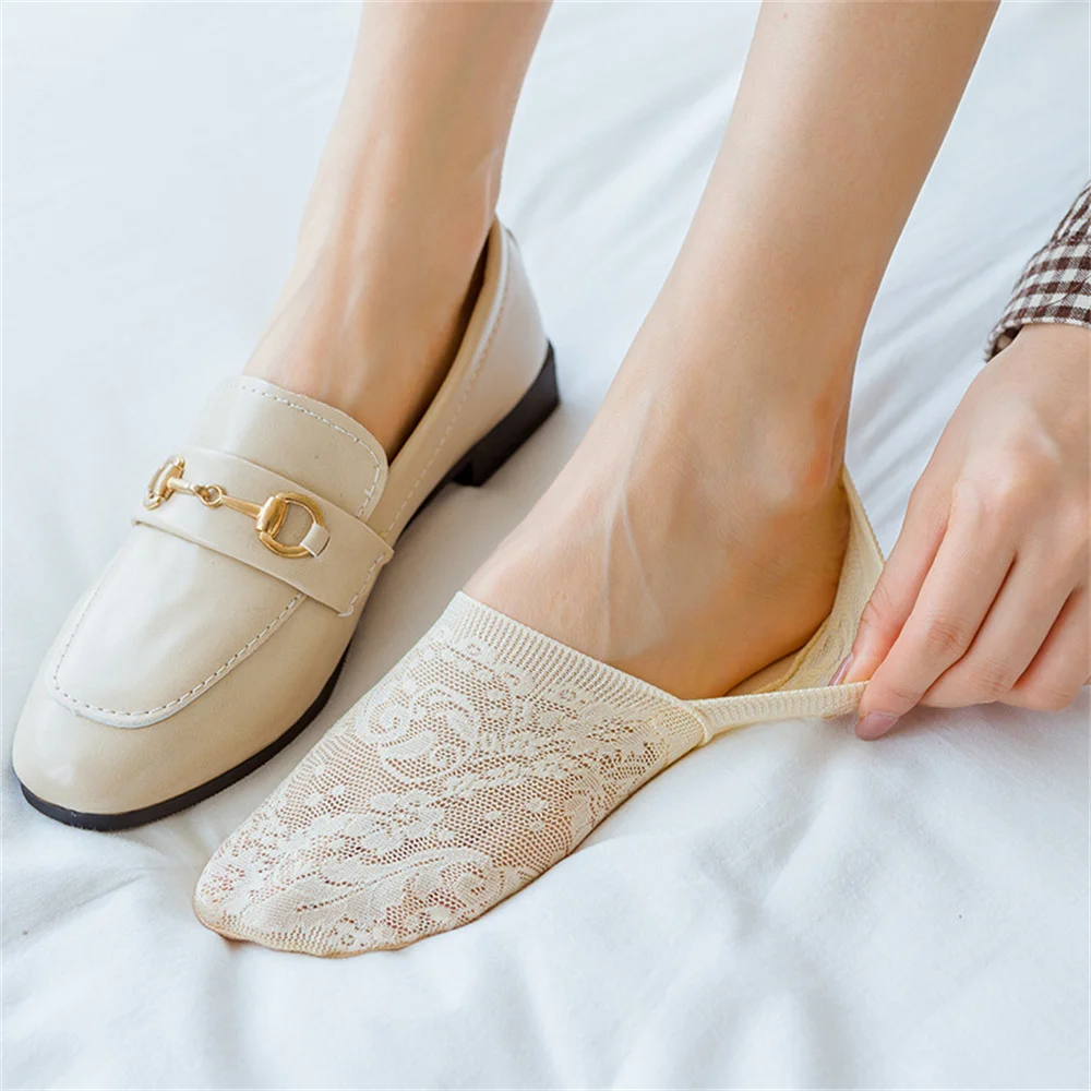 1 Pair Deep Mouth Lace Flower Short Boat Sock Silicone Non-slip Chaussette Summer Fashion Ladies Invisible Breathable Ankle Sock