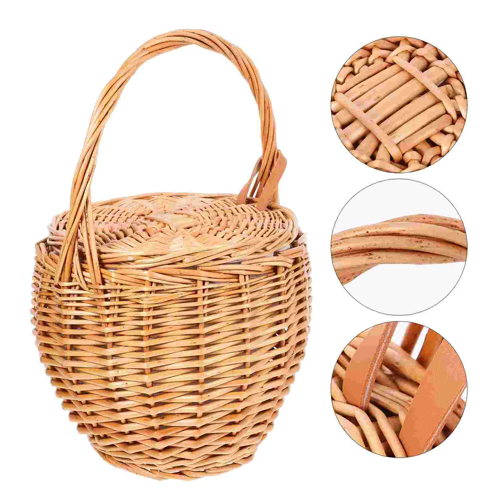 

Wicker Picnic Basket Vegetables Storage Box Weaving Portable Fruit Flower Shop Woven Travel Girl