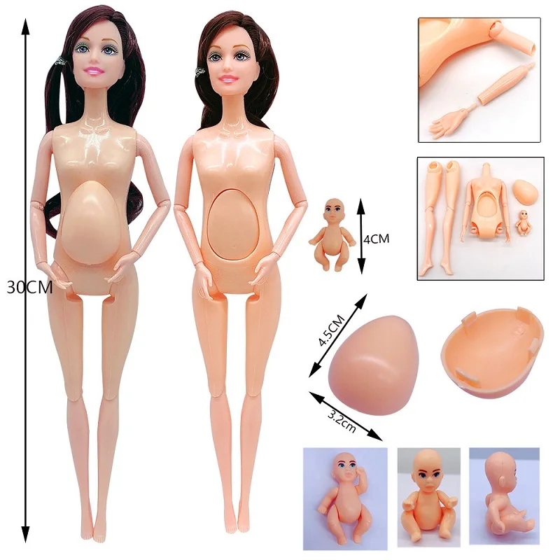 11.8\'\'/30cm Movable Joints Pregnant Dolls Mom With 2 Babies On Her Tommy Modern Dress Princess Doll Educational  Interactive Toy