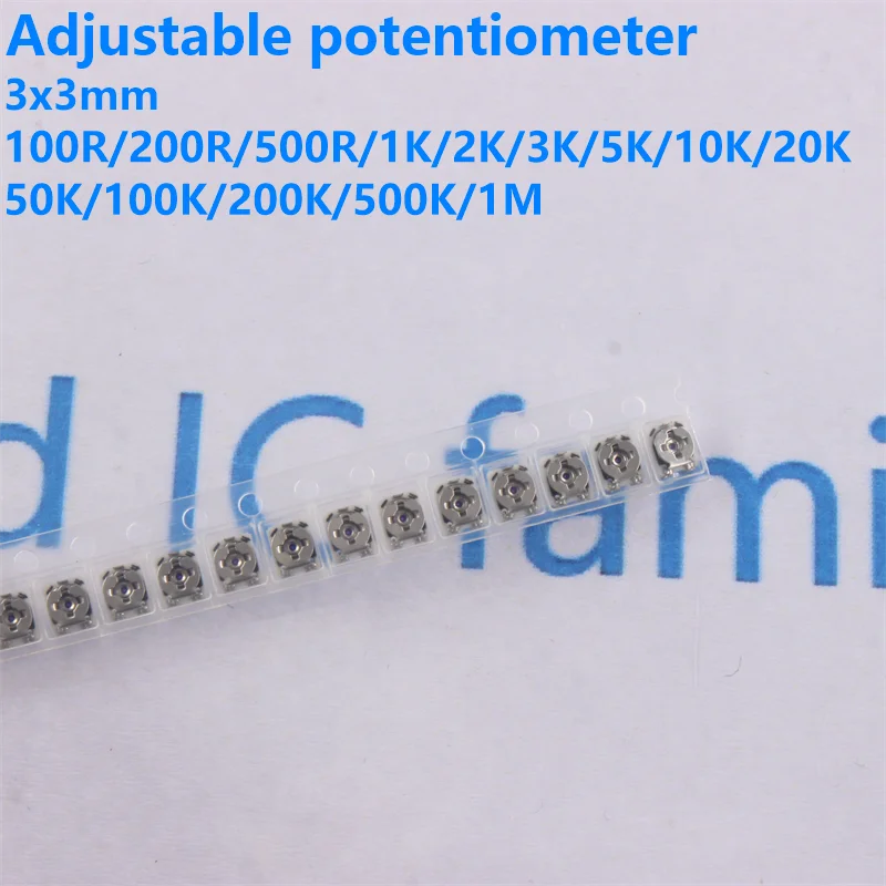 

20pcs 3x3 SMD Adjustable Variable Resistor Trimmer Resistance Potentiometer 100R 200R 1K 2K 5K 10K 20K 50K 100K 200K 500K 1M Ohm