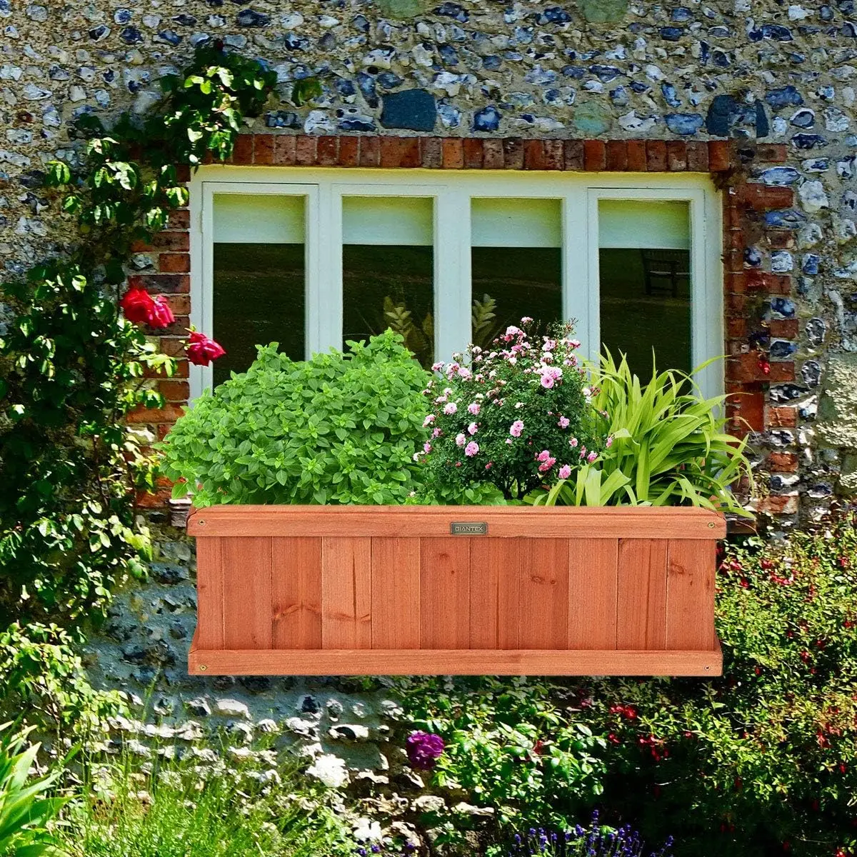 Raised Garden Bed Set of 2, Wooden Planter Window Mounted Plant Box for Flower Vegetable Herbs, Indoor & Outdoor Wood Planting B