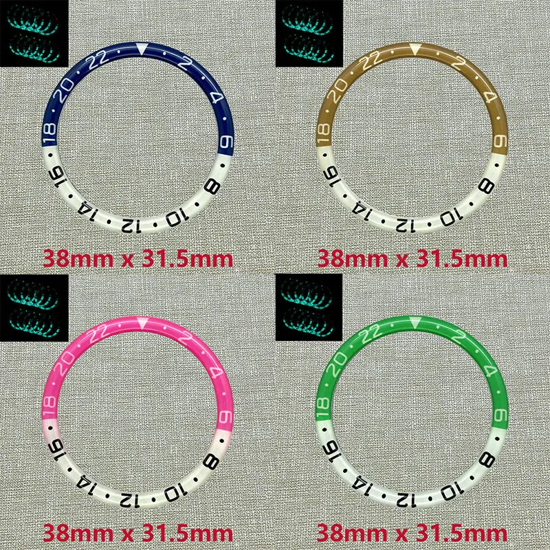 38mmx31.5mm Blue Luminous Flat Resin Bezel Insert Fits SKX007 SKX009 SRPD SUB Watch NH35 NH36 Movement Men's Watches Bezel Ring
