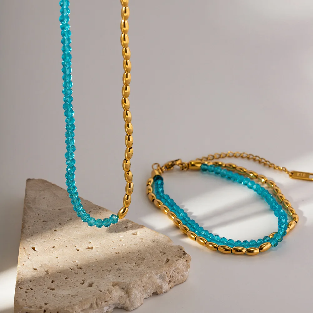 Gold Plated Blue Bead Bracelet 6