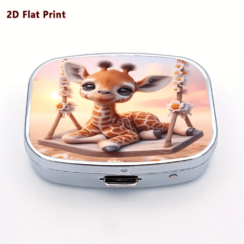 “Flat Print”-1 piece cartoon cute giraffe baby on a swing illustration, cute and soothing design, rectangular 2-compartment storage box, portable multifunctional organizer, suitable for home and travel, a great gift for friends and family on holidays
