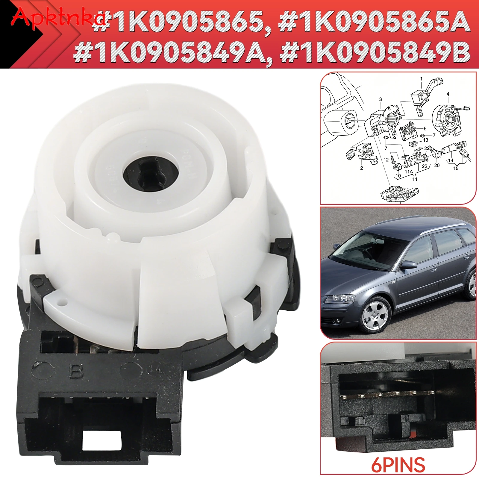 Выключатель зажигания 1K0905865A для VW Eos, Bora, Jetta MK5, Golf MK5, Audi A3, S3, Skoda Octavia, Superb, Seat 1K0905865, 1K0905849A