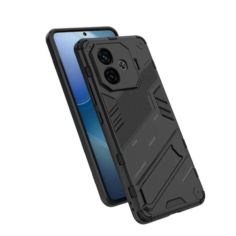 For Vivo IQOO Z9 Turbo Case For Vivo IQOO Z9 Turbo Cover Armor PC Stand Holder Shockproof Silicone Protective Phone Back Cover