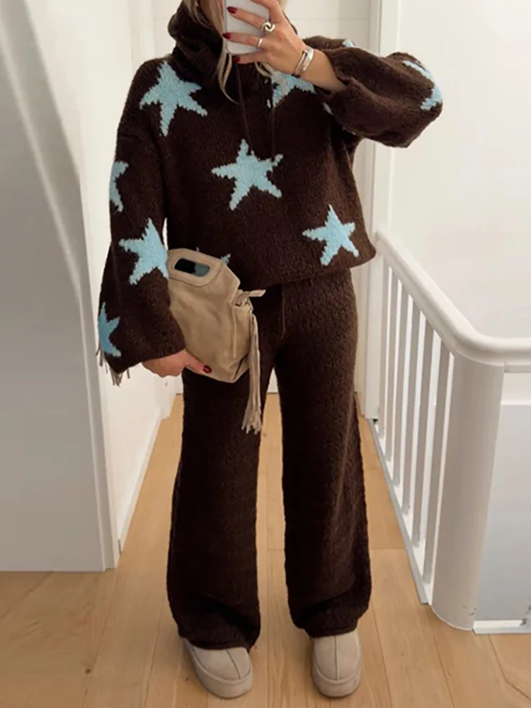 Winter Comfortable Knitted Pullover 2026 Cute Star Pattern Travel Vacation Long Sleeved Blouses New Fashion O-Neck Loose Sweater