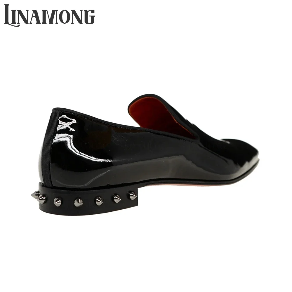 Black Patent Leather Rivet Loafers Designer Slip-On Oxfords Almond Toe Classic Style Dress Shoes for Men Banquet Leather Shoes - view 6