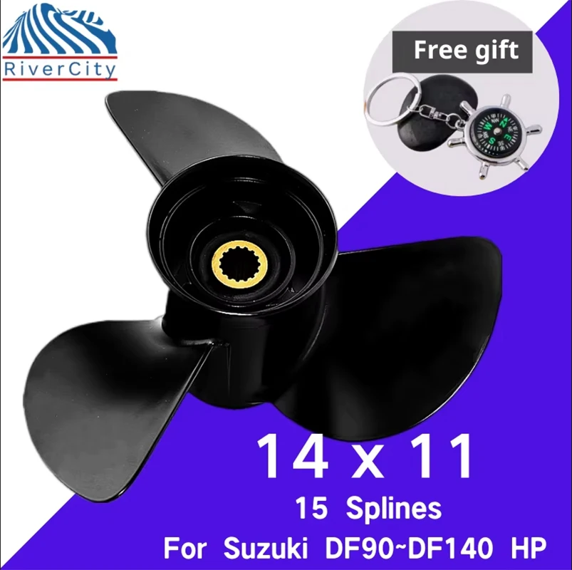 

Outboard Propeller For Suzuki 14×11 70hp 90hp 115hp 140hp Aluminum Alloy Screw 3 Blade 15 Spline Tooth Ship Marine Engine Parts