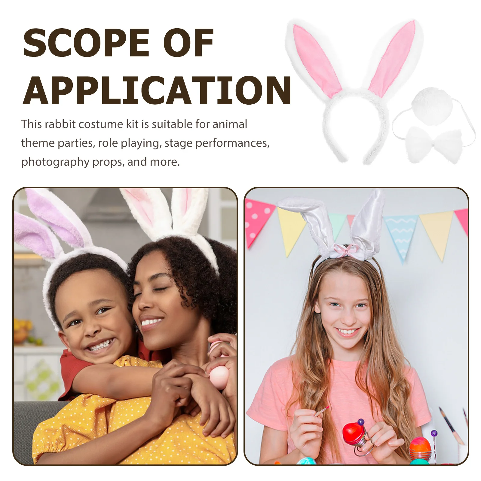 1세트 토끼 귀 머리띠 부활절 의상 액세서리 나비넥타이 꼬리 코스프레 파티 장식 부활절 토끼 의상 액세서리