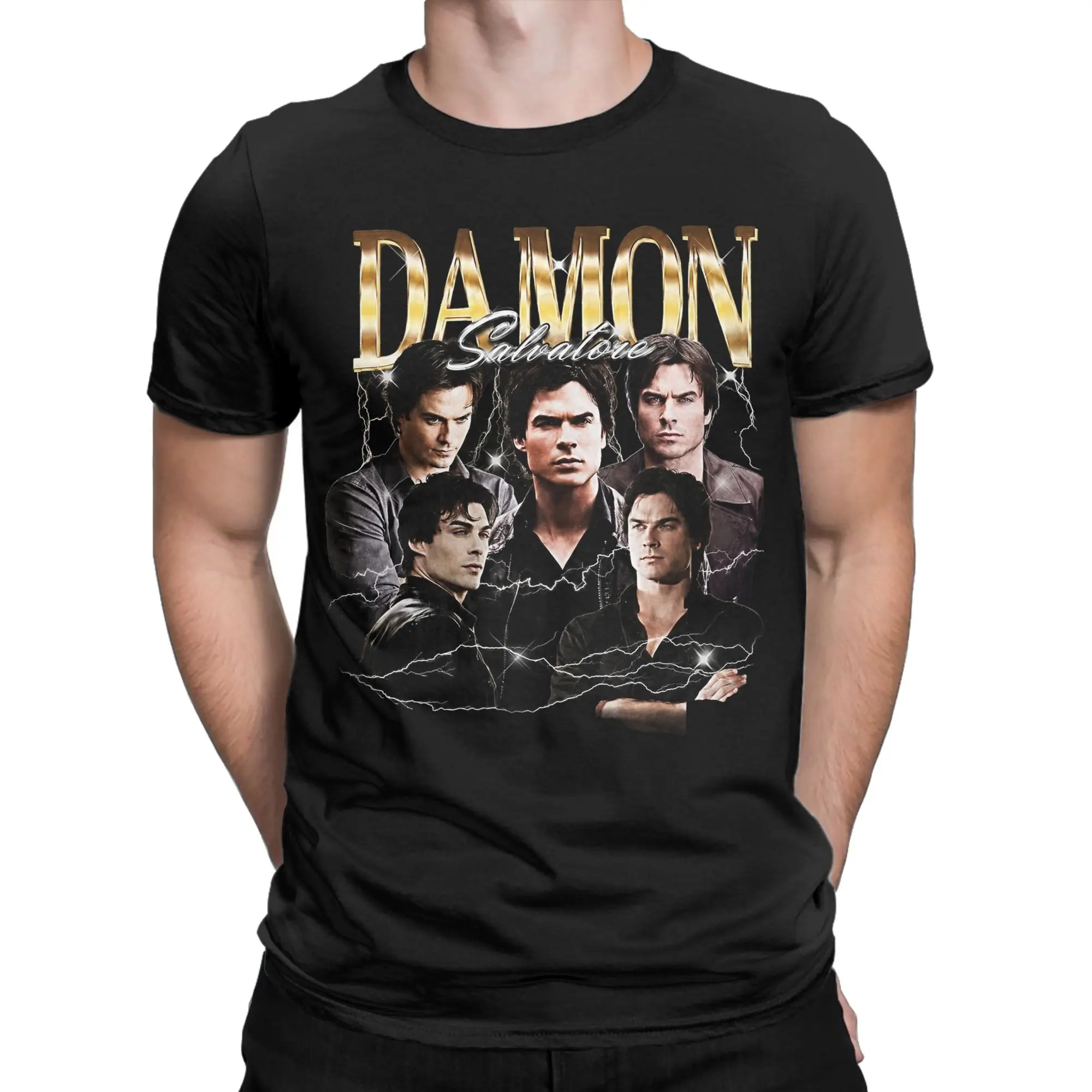 Men T-Shirt Damon Salvatore the Vampire Diaries Leisure Cotton Tees Short Sleeve  T Shirts Crewneck Tops New Arrival
