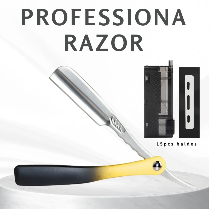 NEW Foldable Manual Beard Razor Replaceable Blade Barber Shaving Razor Salon Professional Hair Cutting Straight Razor Holder Men