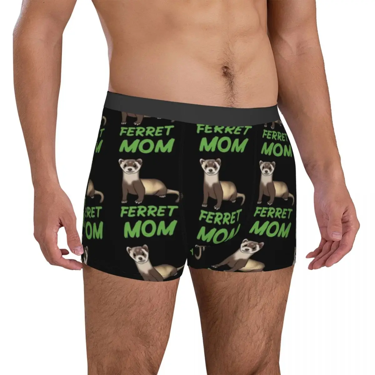 Ferret Mom Underwear Green Letters Print Male Shorts Briefs Sexy Trunk Trenky Print Oversize Underpants