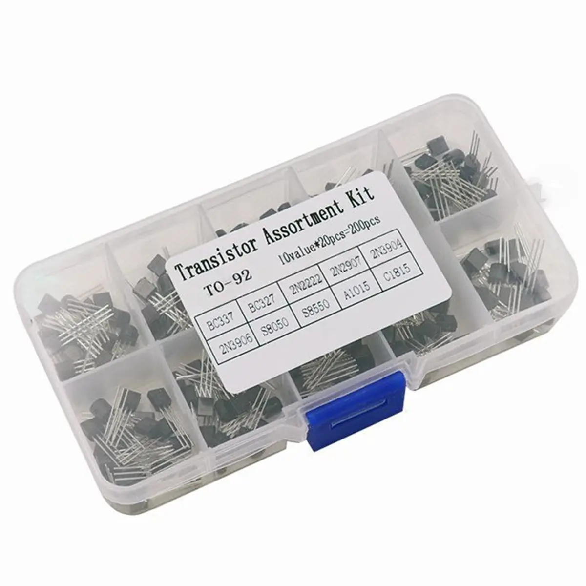 200pc Transistors 10 Types 20Pcs Each, NPN/PNP BJT Assortment Kit for DIY Electronics Projects & Circuit Prototyping