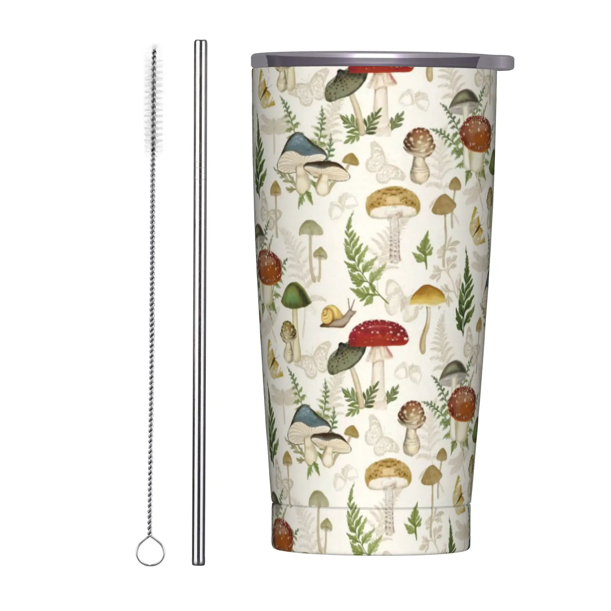Rural flowers Tumbler Mushroom Camping Large Car Mugs Keep Heat Cold Drink Milk Tea Water Bottle,