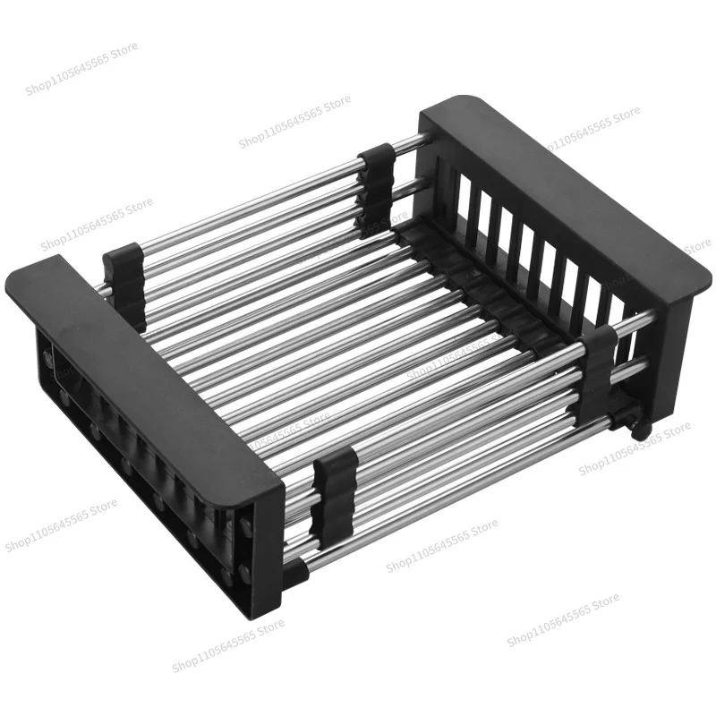 For large stainless steel retractable drain basket kitchen sink washing fruit vegetable basket drying bowl rack household