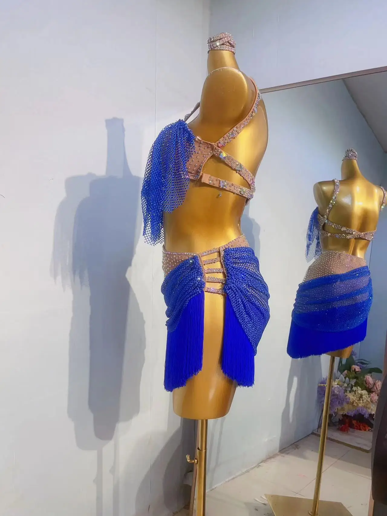 Latin Dance Dress for Women Customsized Stones Rumba Chacha Tango Performance Fringe Skirt  Children Latin Tassel Dresses