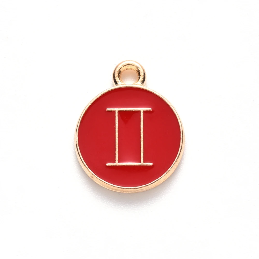 20Pcs Gemini Alloy Enamel Pendants Flat Round with Constellation Jewelry Making Charms for Women Festival Gifts Jewelry Red