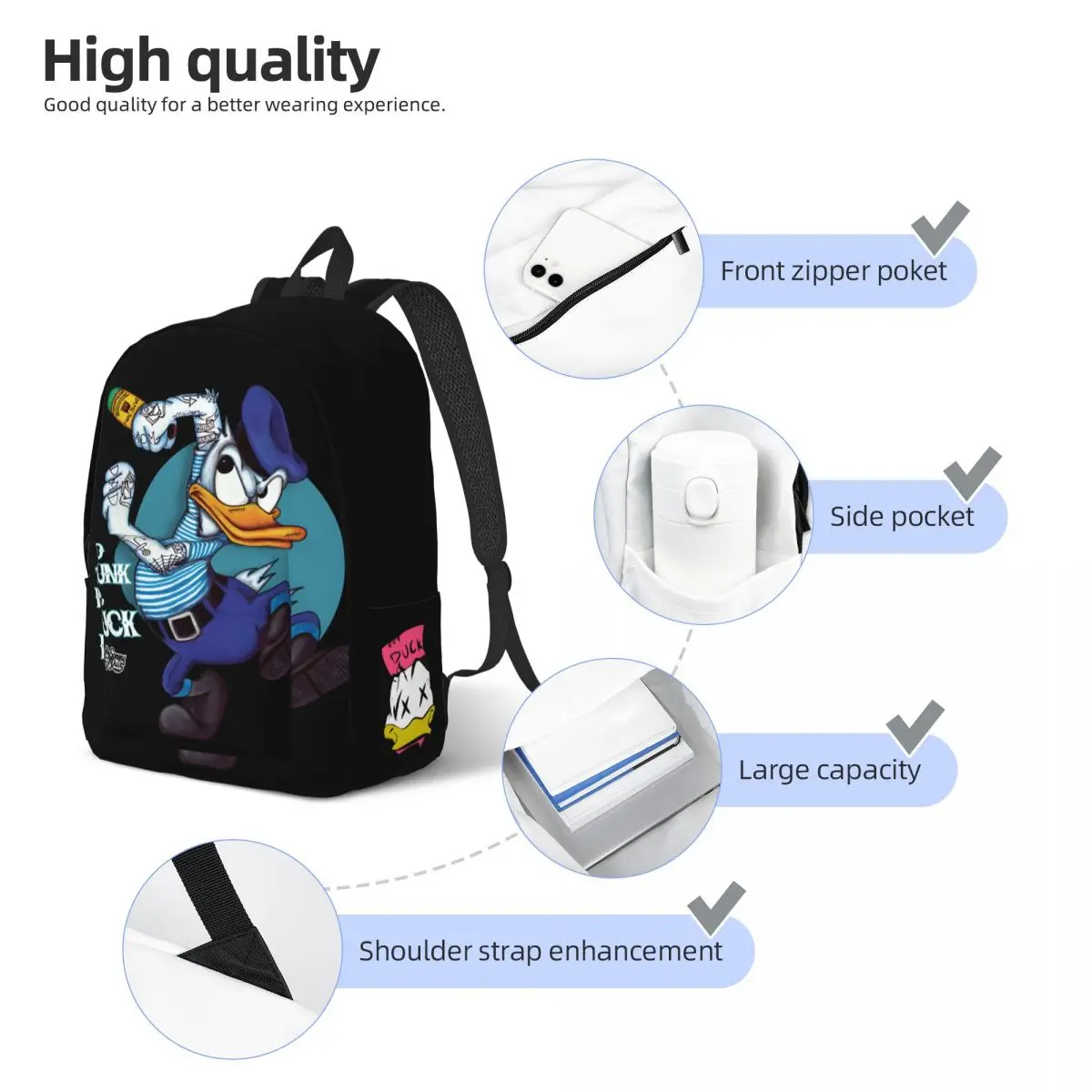 Für die Arbeit Disney Reiß verschluss Verschluss High Street Donald Ente Rucksack für Männer Frauen Tages rucksack Geburtstags geschenk