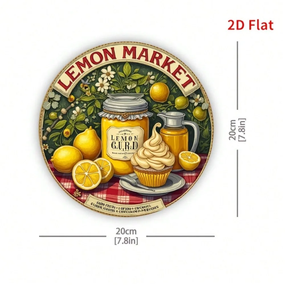 1pc Vintage Lemon Tin Sign 20x20cm, Retro Yellow Lemon Cupcake Metal Wall Art Metal Sign