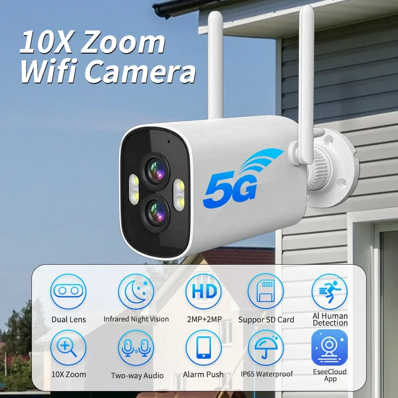 

4MP WiFi Security Camera Dual Lens 10x Digital Zoom AI Human Detection Two-Way Voice Outdoor Security PTZ IP Camera