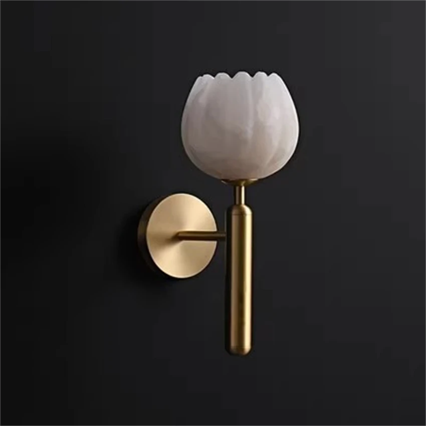 Moderno chinês de mármore cobre quarto lâmpada parede cabeceira designer luxo sala estar fundo flor bud arandelas luzes