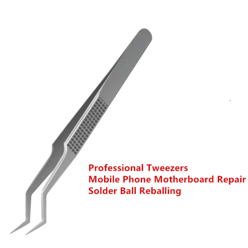 Anti-static Curved Tweezers for Phone Repair, Heavy-Duty Stainless Steel Precision Bent Tip Tweezers for Motherboard Rework