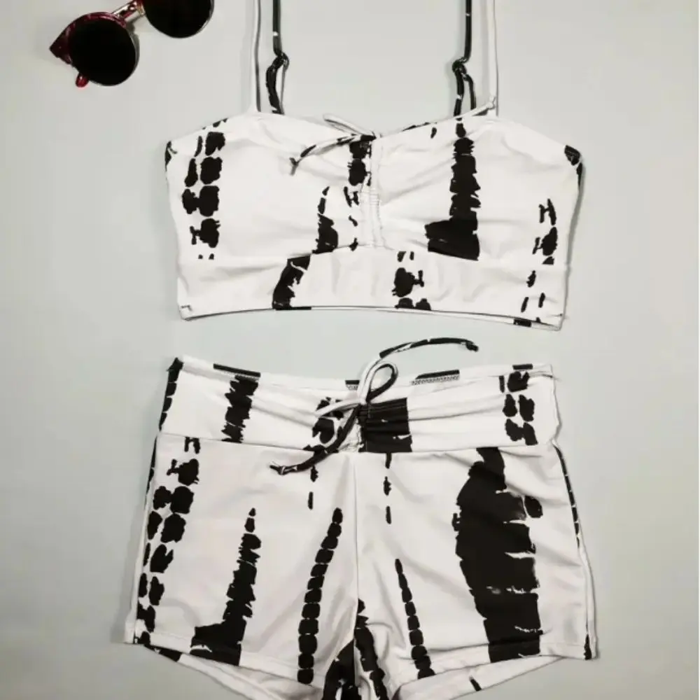 Tie Dye Bikini a vita alta Set Costume da bagno separato transfrontaliero ad angolo piatto Design sexy Pantaloncini a vita alta Costumi da bagno alla moda Costumi da bagno