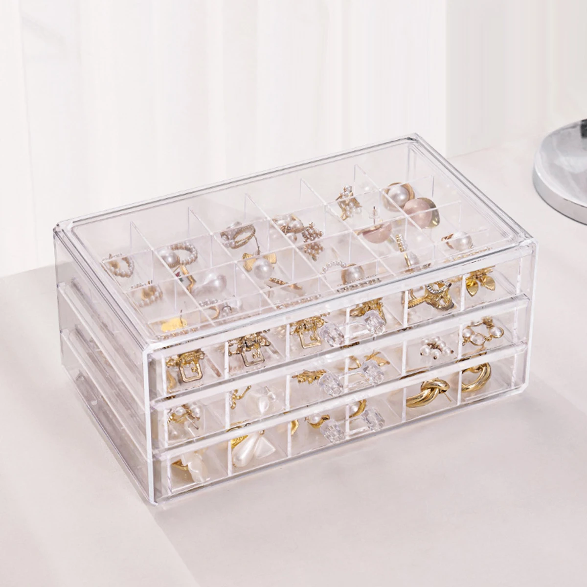 Three Jewellery Storage Box 72grids Transparent Multi-layer Large Ring Earring Necklace Bracelet Home Drawer Jewelry Case