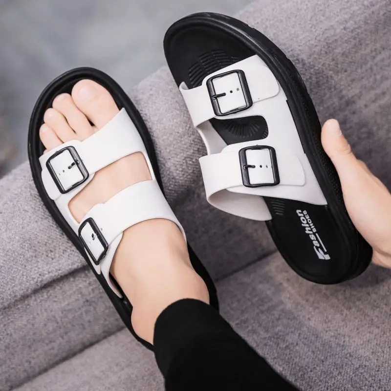 Men's leather slippers summer 2024 new trend all indoor and outdoor wear men's casual light beach flip-flops