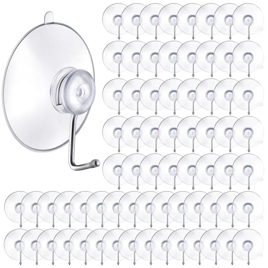

240 Pieces Suction Cup Wall Hooks PVC Reusable Clear Suction Cups with Metal Hooks Practical Hanging Supplies Without Nails for