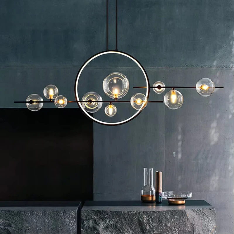 

SANDYHA Stylish Glass Ball LED Pendant Light Clear Bubble Chandelier Ideal for Dining Room Kitchen Living Room and Home Decor
