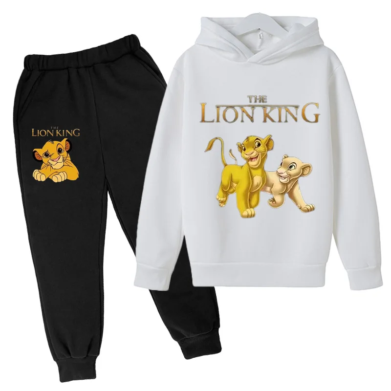 Kids Spring and Autumn Hoodie 2-12 Year Old Boys and Girls Set Casual Outdoor Sports Top+Pants Printed Simba Lion King Anime