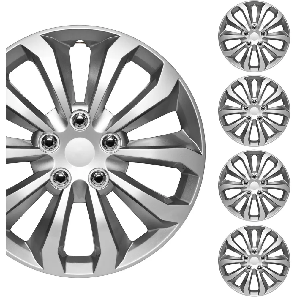 

Hubcaps Wheel Covers for Cars Premium Silver and Gunmetal Hubcaps 16" Wheel Rim Cover Replacement Snap On Hubcaps for Toyota Ca