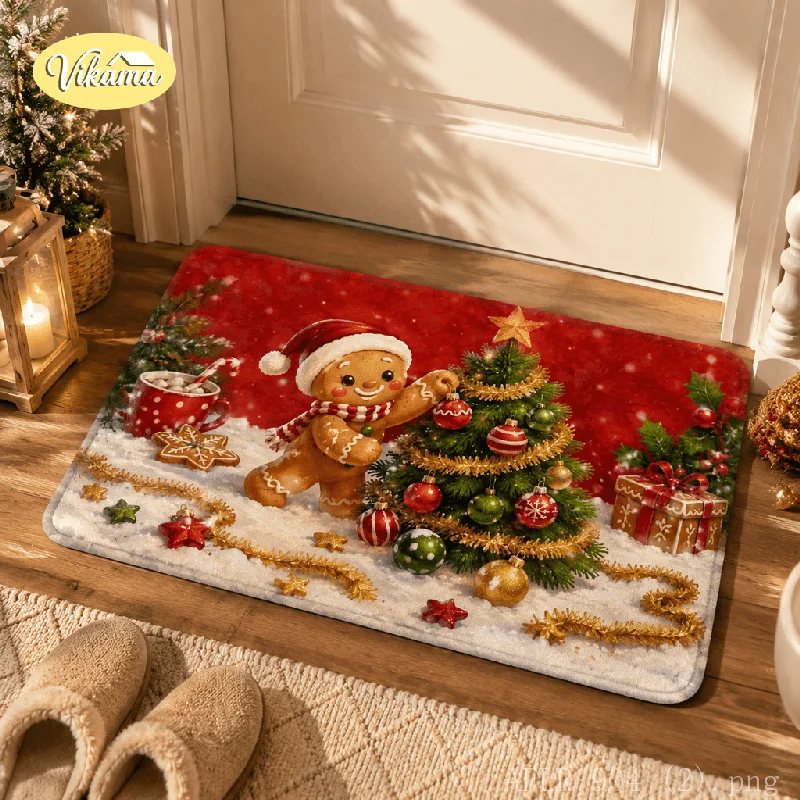 Cute Gingerbread Man Christmas Doormat, Soft Non-Slip Entryway Rug, Absorbent Bathroom Doormat, Home Decor